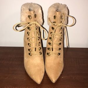 lace up Heeled Booties with faux fur